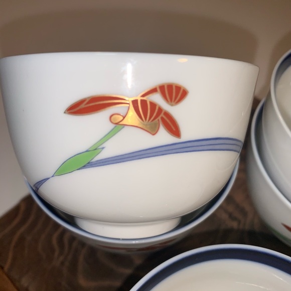 Kitchen Set Of 5 Blue Rimmed Japanese Bone China Tea Cups Poshmark